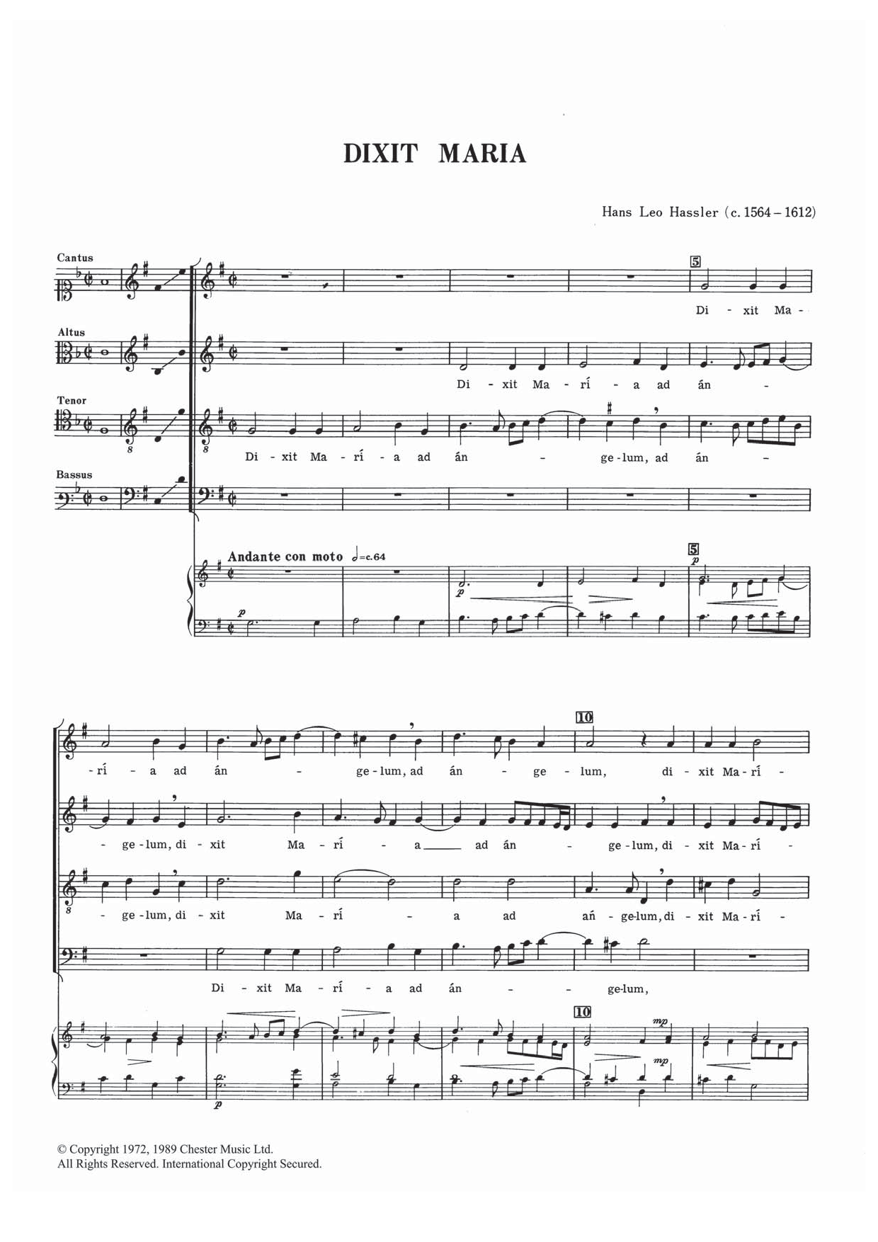 Hans Leo Hassler Dixit Maria sheet music notes and chords. Download Printable PDF.