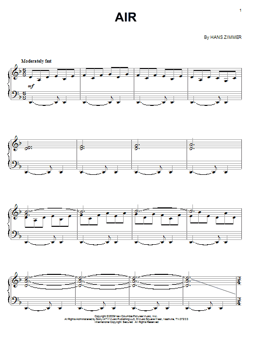 Hans Zimmer Air sheet music notes and chords. Download Printable PDF.