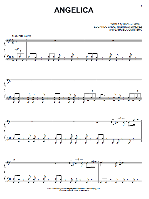 Hans Zimmer Angelica sheet music notes and chords. Download Printable PDF.