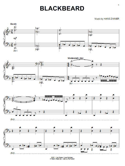 Hans Zimmer Blackbeard sheet music notes and chords. Download Printable PDF.