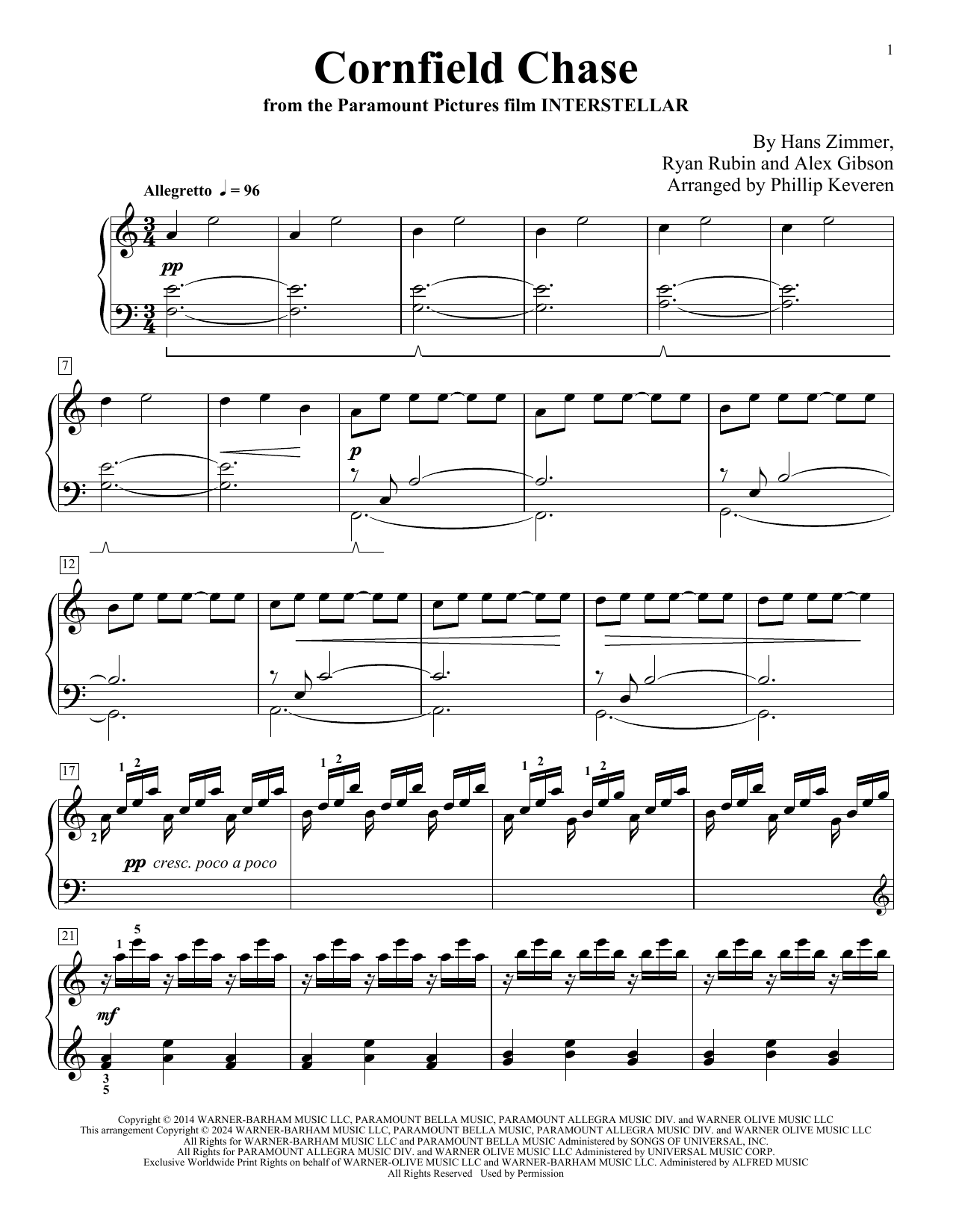 Hans zimmer cornfield chase sheet music for piano solo download pdf