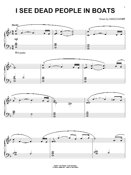 Learn to play Hans Zimmer I See Dead People In Boats (from Pirates Of The Caribbean: At World's End) sheet music for Piano Solo in minutes. Hans Zimmer I See Dead People In Boats (from Pirates Of The Caribbean: At World's End) sheet music notes and chords. Download Printable PDF.
