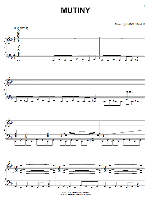 Hans Zimmer Mutiny sheet music notes and chords. Download Printable PDF.