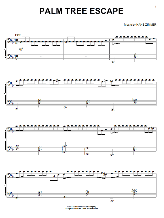 Hans Zimmer Palm Tree Escape sheet music notes and chords. Download Printable PDF.