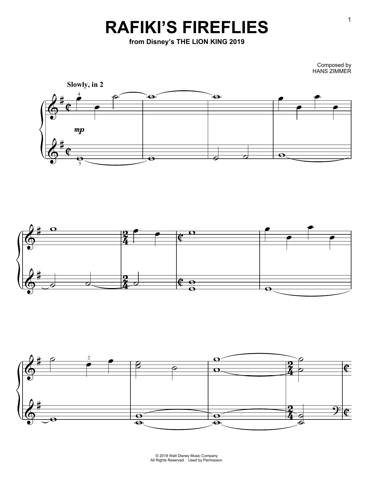 Hans Zimmer Rafiki's Fireflies (from The Lion King 2019) sheet music for Big Note Piano in minutes. Price: 6.9900$ Hans Zimmer Rafiki's Fireflies (from The Lion King 2019) sheet music notes and chords. Download Printable PDF.