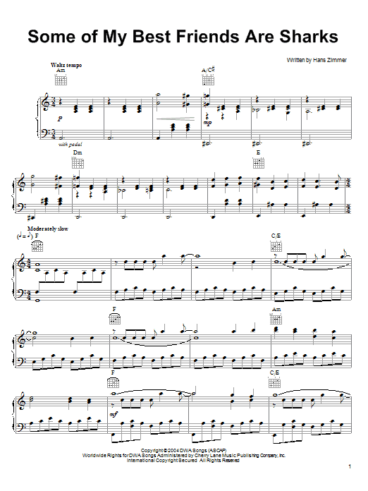 Learn to play Hans Zimmer Some Of My Best Friends Are Sharks (from Shark Tale) sheet music for Piano Solo in minutes. Hans Zimmer Some Of My Best Friends Are Sharks (from Shark Tale) sheet music notes and chords. Download Printable PDF.
