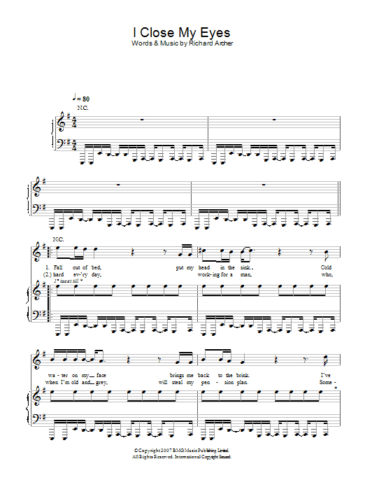 Hard-Fi I Close My Eyes sheet music notes and chords. Download Printable PDF.