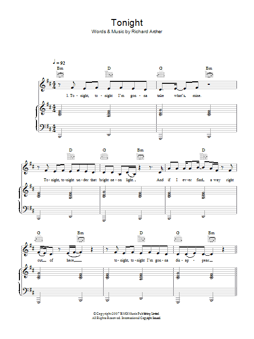 Hard-Fi Tonight sheet music notes and chords. Download Printable PDF.