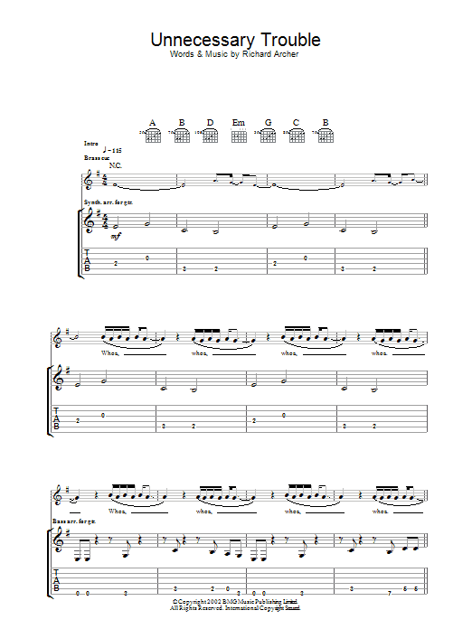 Hard-Fi Unnecessary Trouble sheet music notes and chords. Download Printable PDF.