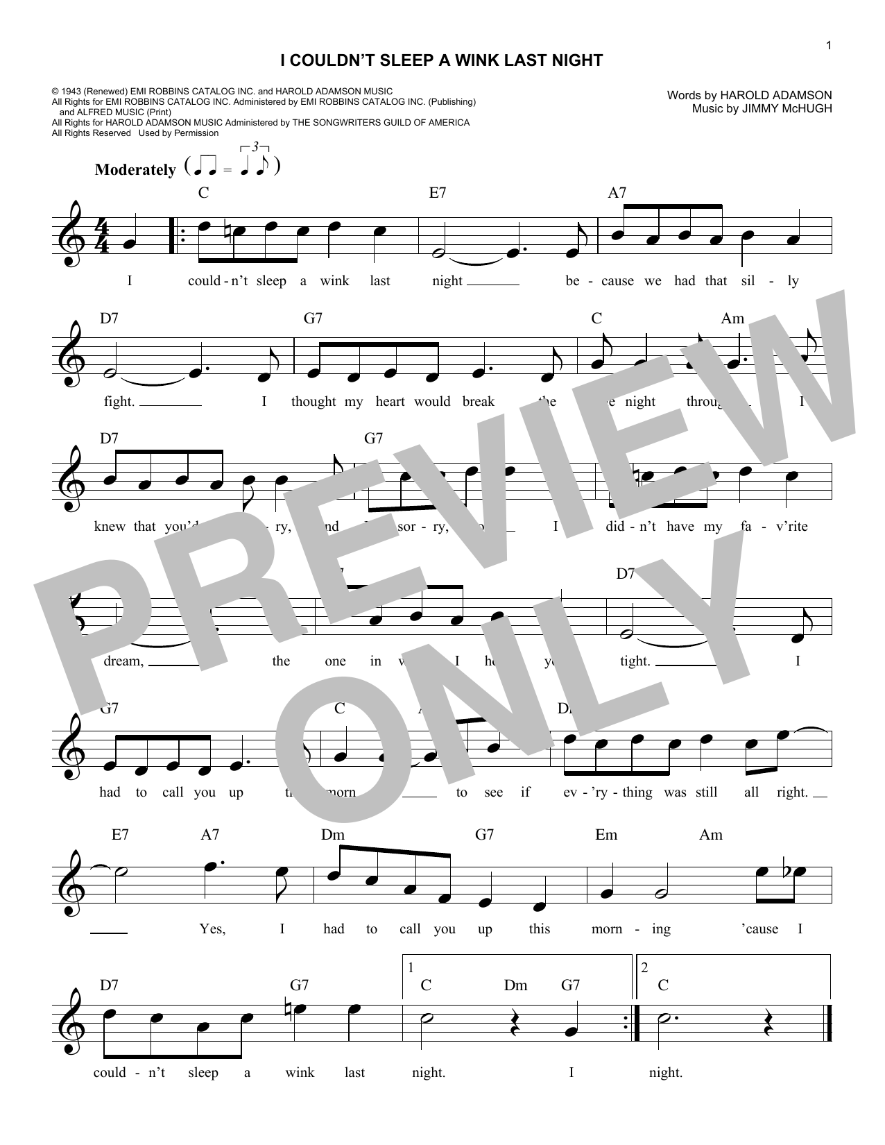 Learn to play Harold Adamson I Couldn't Sleep A Wink Last Night sheet music for Lead Sheet / Fake Book in minutes. Harold Adamson I Couldn't Sleep A Wink Last Night sheet music notes and chords. Download Printable PDF.