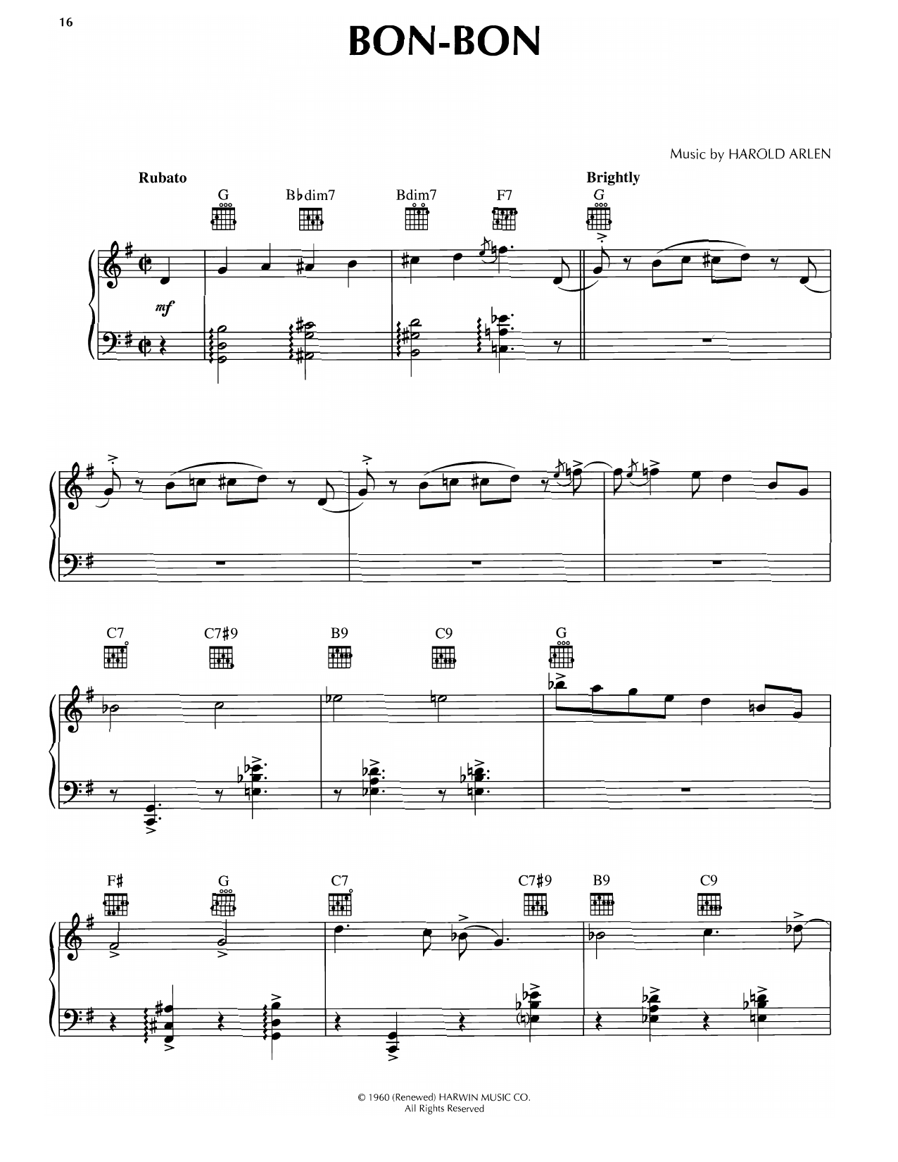 Harold Arlen Bon-Bon sheet music notes and chords. Download Printable PDF.