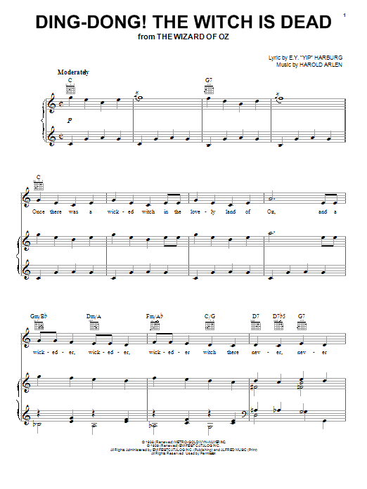 Harold Arlen Ding-Dong! The Witch Is Dead sheet music notes and chords. Download Printable PDF.