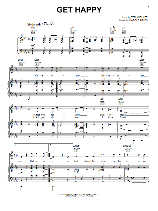 Learn to play Harold Arlen Get Happy sheet music for Lead Sheet / Fake Book in minutes. Harold Arlen Get Happy sheet music notes and chords. Download Printable PDF.