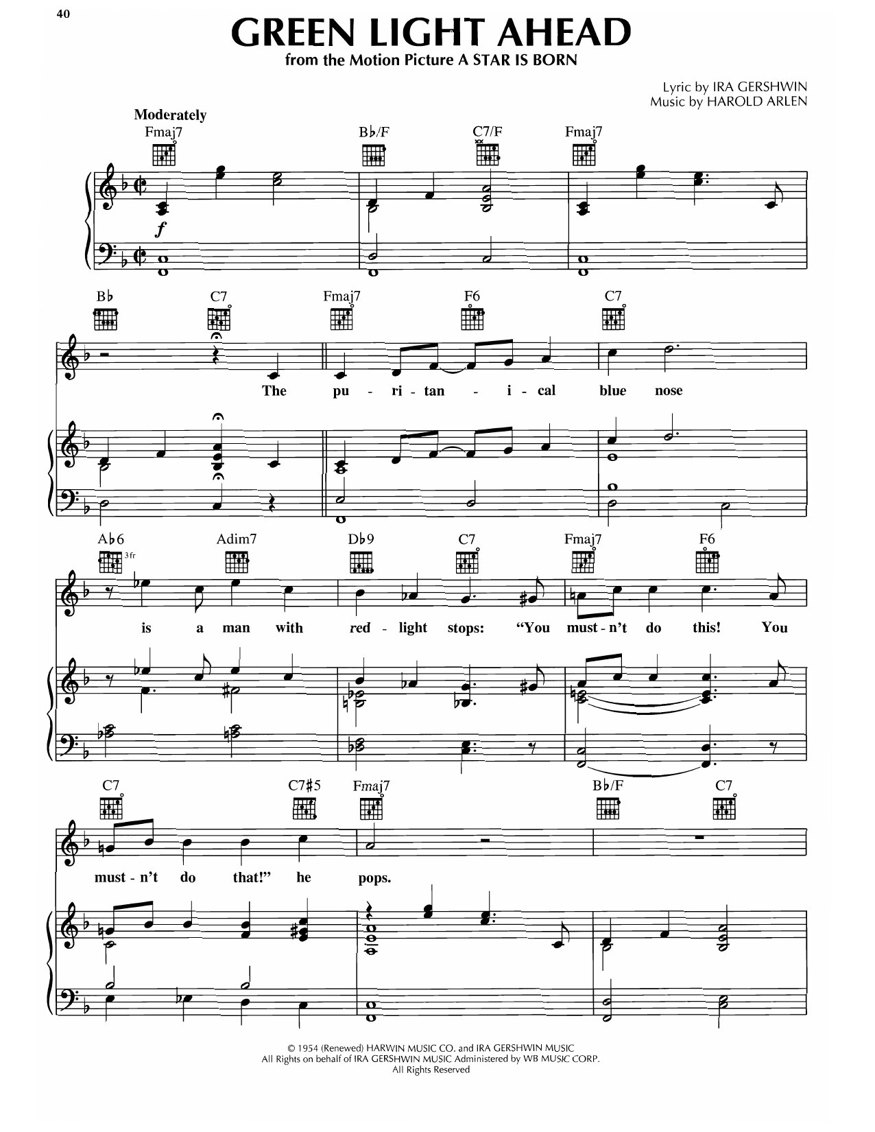 Harold Arlen Green Light Ahead sheet music notes and chords. Download Printable PDF.