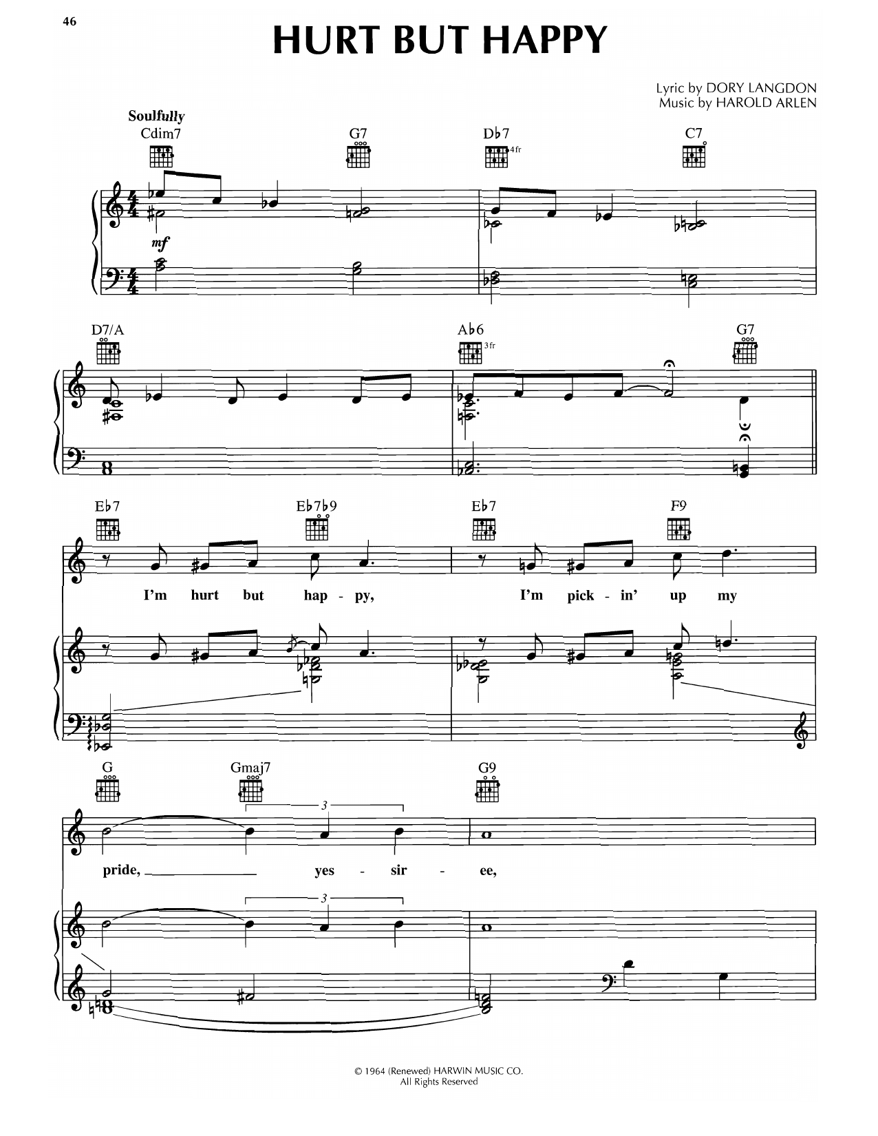 Harold Arlen Hurt But Happy sheet music notes and chords. Download Printable PDF.