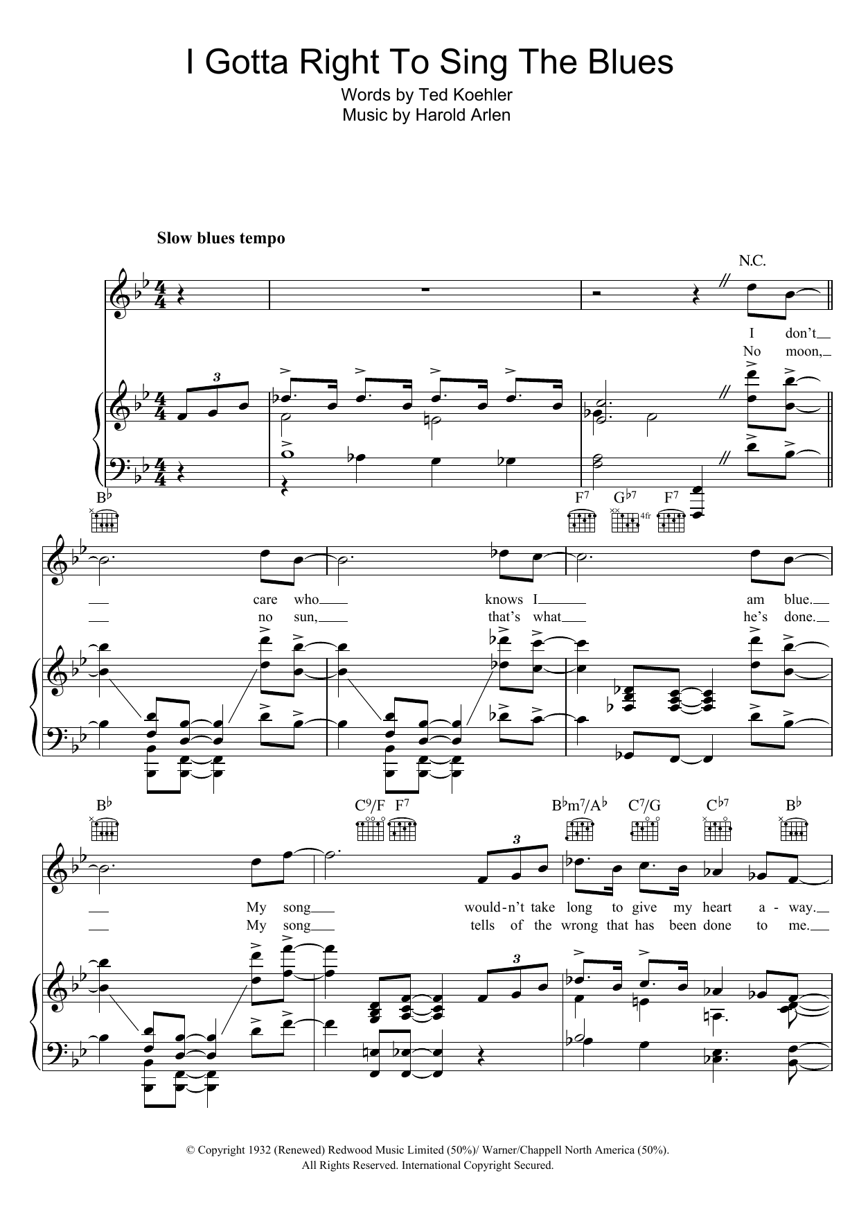 Learn to play Harold Arlen I Gotta Right To Sing The Blues sheet music for Pro Vocal in minutes. Price: 6.9900$ Harold Arlen I Gotta Right To Sing The Blues sheet music notes and chords arranged for Pro Vocal