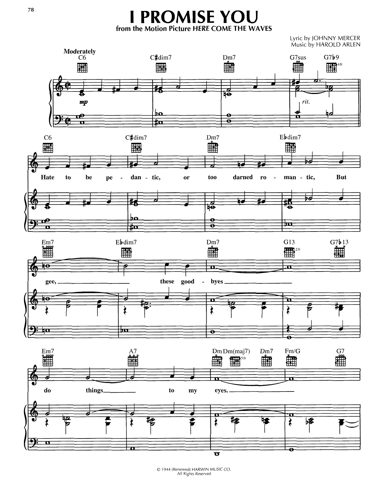 Harold Arlen I Promise You sheet music notes and chords. Download Printable PDF.