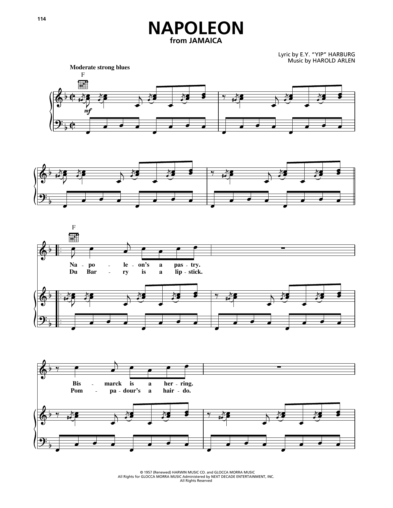 Harold Arlen Napoleon sheet music notes and chords. Download Printable PDF.