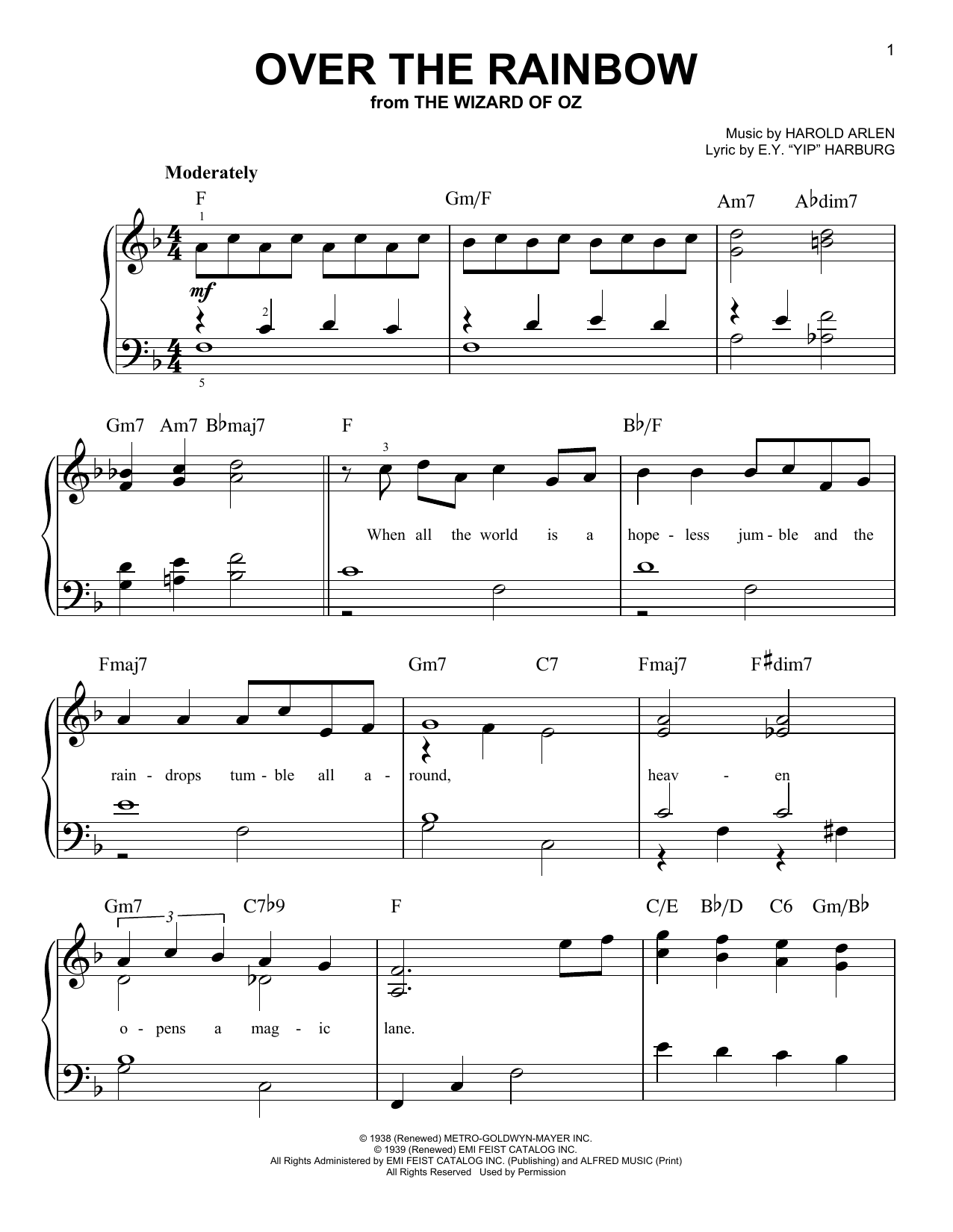Harold Arlen Over The Rainbow sheet music notes and chords. Download Printable PDF.