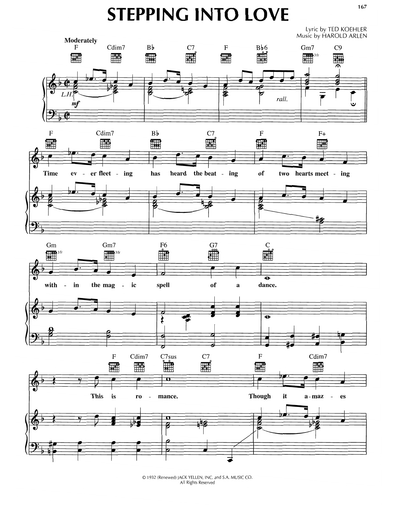 Harold Arlen Stepping Into Love sheet music notes and chords. Download Printable PDF.