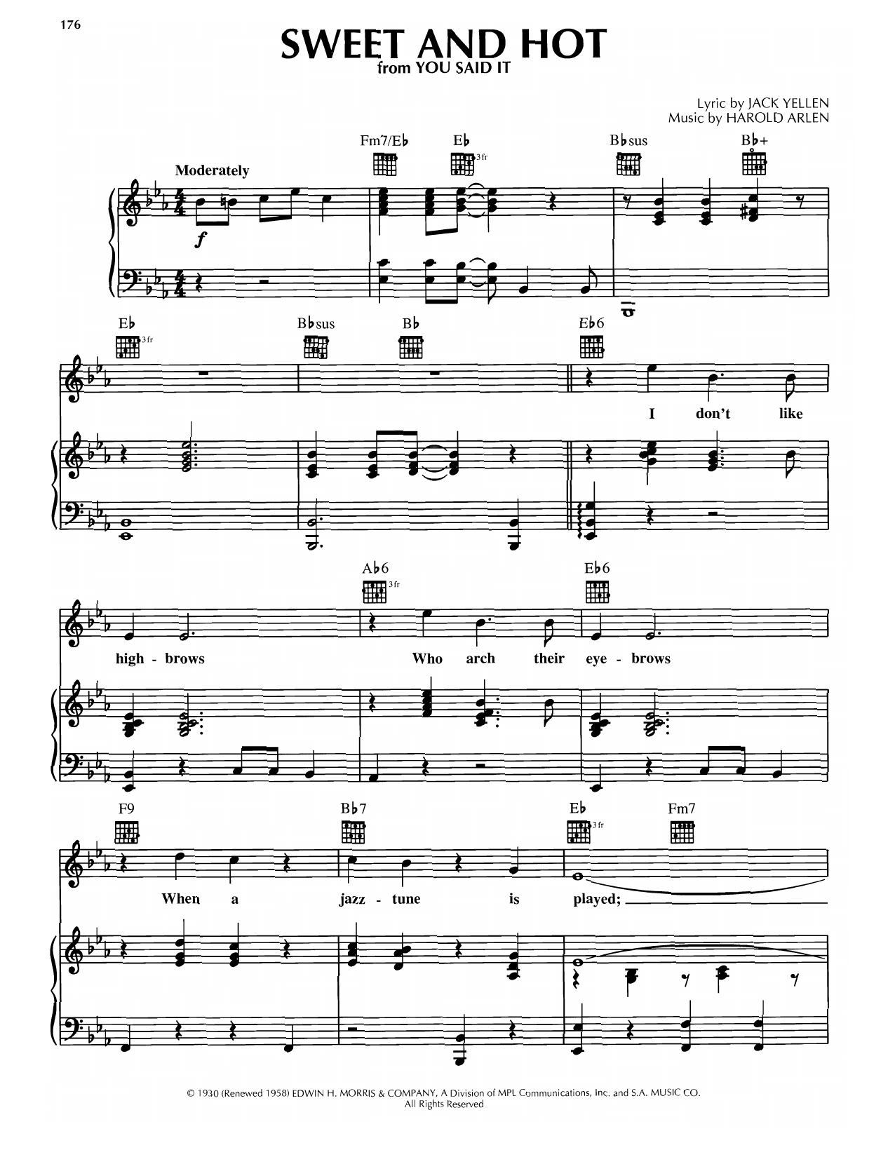 Harold Arlen Sweet And Hot sheet music notes and chords. Download Printable PDF.