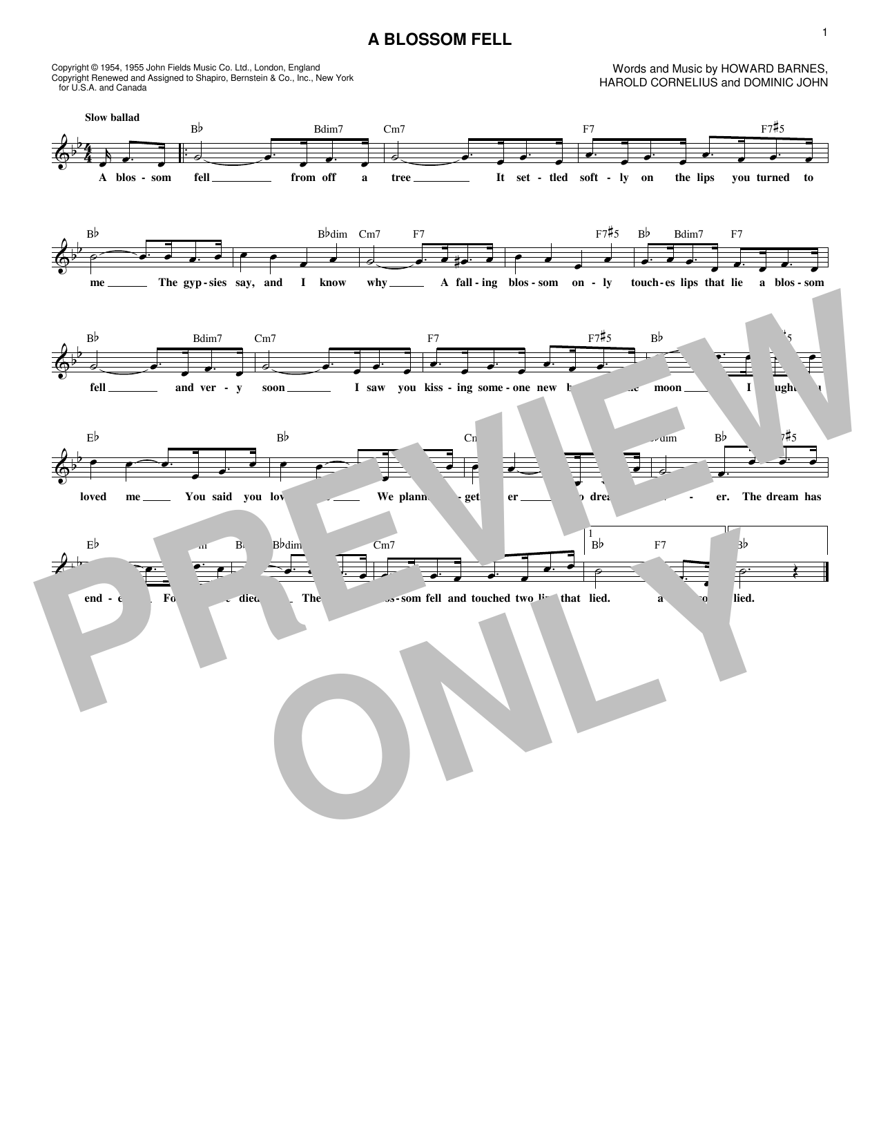 Learn to play Harold Cornelius A Blossom Fell sheet music for Lead Sheet / Fake Book in minutes. Price: 5.9900$ Harold Cornelius A Blossom Fell sheet music notes and chords arranged for Lead Sheet / Fake Book