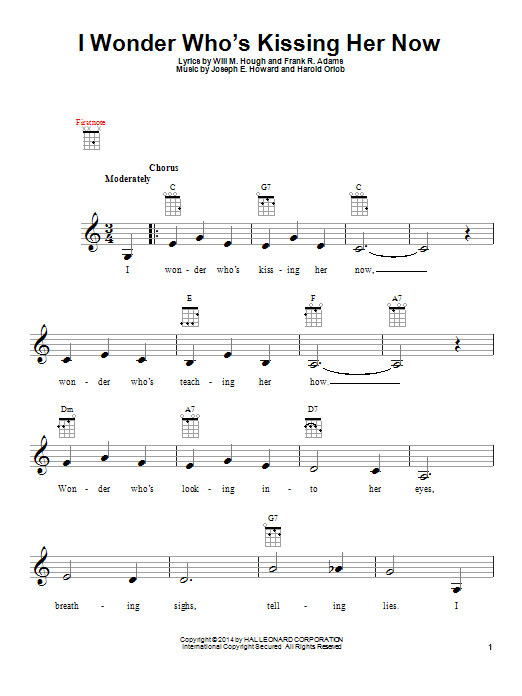 Learn to play Harold Orlob I Wonder Who's Kissing Her Now sheet music for Easy Lead Sheet / Fake Book in minutes. Price: 5.9900$ Harold Orlob I Wonder Who's Kissing Her Now sheet music notes and chords arranged for Easy Lead Sheet / Fake Book