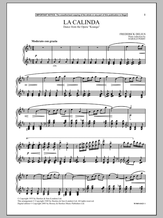 Learn to play Harold Perry La Calinda (Dance from The Opera Koanga) sheet music for Piano Solo in minutes. Harold Perry La Calinda (Dance from The Opera Koanga) sheet music notes and chords. Download Printable PDF.
