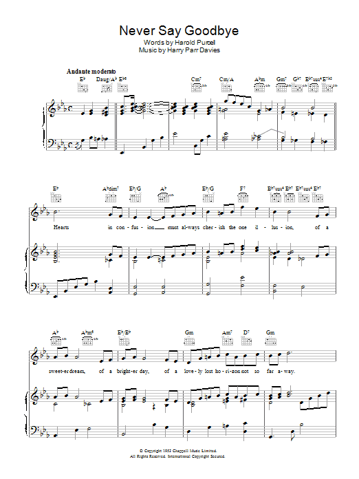 Harold Purcell Never Say Goodbye sheet music notes and chords. Download Printable PDF.