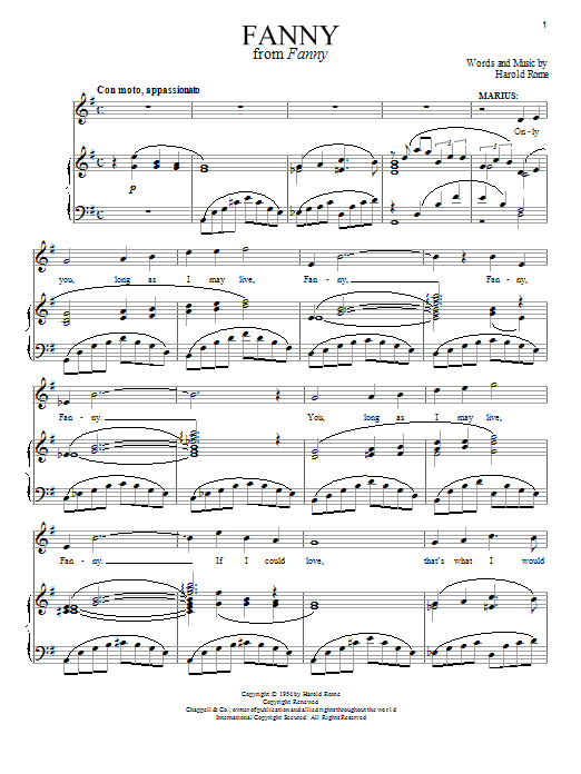 Harold Rome Fanny sheet music notes and chords. Download Printable PDF.