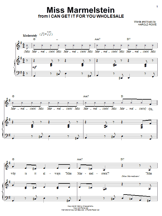 Harold Rome Miss Marmelstein sheet music notes and chords. Download Printable PDF.