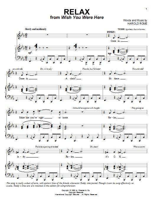 Harold Rome Relax sheet music notes and chords. Download Printable PDF.