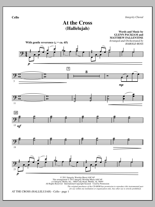 Learn to play Harold Ross At The Cross (Hallelujah) - Cello sheet music for Choir Instrumental Pak in minutes. Price: 8.9900$ Harold Ross At The Cross (Hallelujah) - Cello sheet music notes and chords arranged for Choir Instrumental Pak