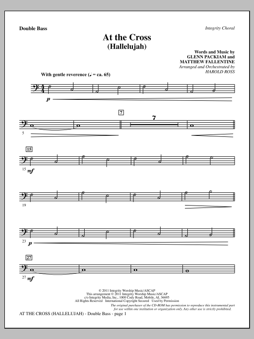 Learn to play Harold Ross At The Cross (Hallelujah) - Double Bass sheet music for Choir Instrumental Pak in minutes. Price: 8.9900$ Harold Ross At The Cross (Hallelujah) - Double Bass sheet music notes and chords arranged for Choir Instrumental Pak