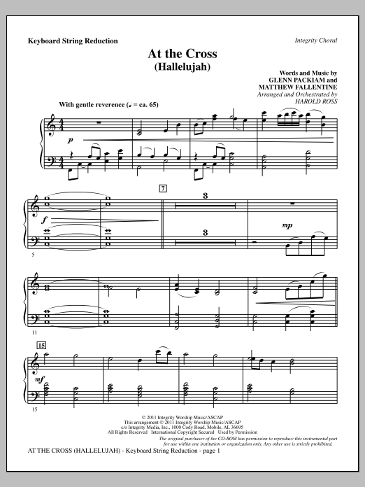 Learn to play Harold Ross At The Cross (Hallelujah) - Keyboard String Reduction sheet music for Choir Instrumental Pak in minutes. Price: 8.9900$ Harold Ross At The Cross (Hallelujah) - Keyboard String Reduction sheet music notes and chords arranged for Choir Instrumental Pak