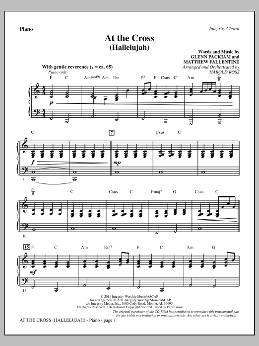 Learn to play Harold Ross At The Cross (Hallelujah) - Piano sheet music for Choir Instrumental Pak in minutes. Price: 8.9900$ Harold Ross At The Cross (Hallelujah) - Piano sheet music notes and chords arranged for Choir Instrumental Pak