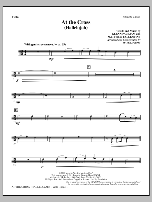 Learn to play Harold Ross At The Cross (Hallelujah) - Viola sheet music for Choir Instrumental Pak in minutes. Price: 8.9900$ Harold Ross At The Cross (Hallelujah) - Viola sheet music notes and chords arranged for Choir Instrumental Pak