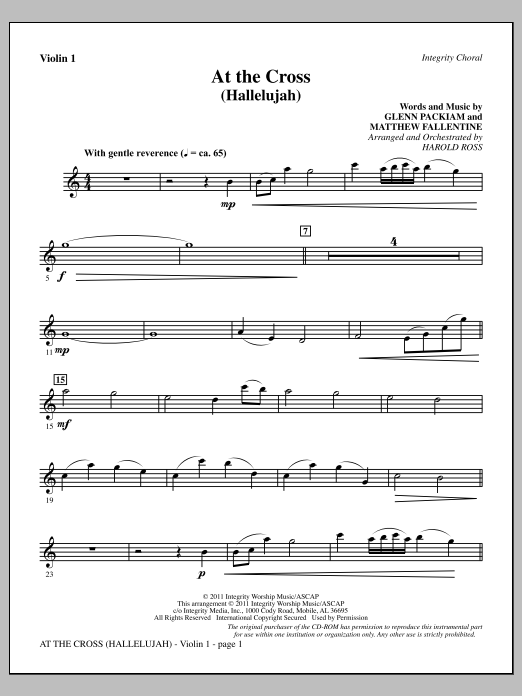Learn to play Harold Ross At The Cross (Hallelujah) - Violin 1 sheet music for Choir Instrumental Pak in minutes. Price: 8.9900$ Harold Ross At The Cross (Hallelujah) - Violin 1 sheet music notes and chords arranged for Choir Instrumental Pak
