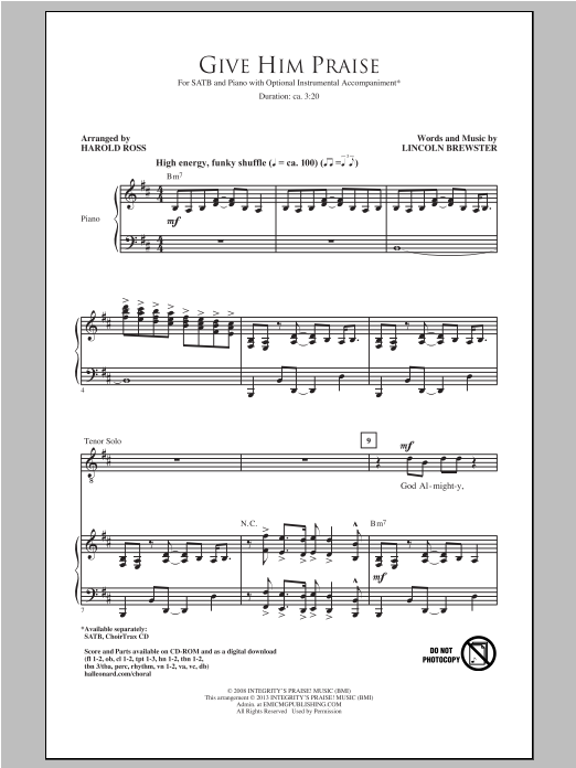 Harold Ross Give Him Praise sheet music notes and chords. Download Printable PDF.