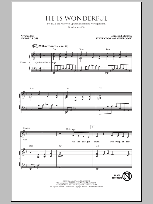 Harold Ross He Is Wonderful sheet music notes and chords. Download Printable PDF.