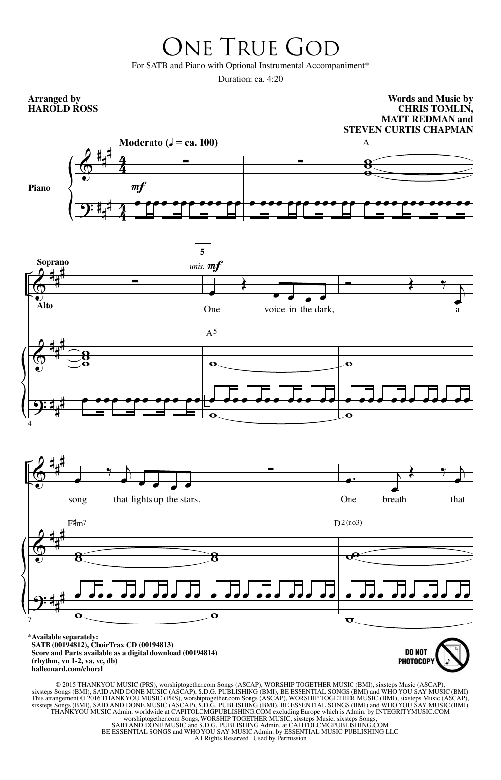 Harold Ross One True God sheet music notes and chords. Download Printable PDF.