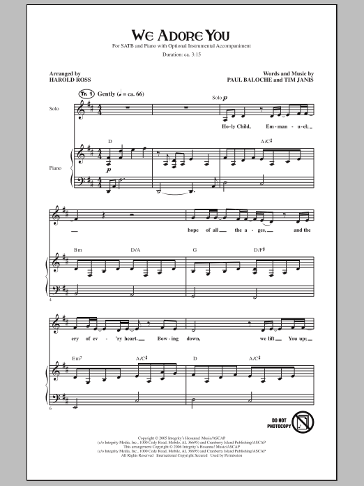 Learn to play Harold Ross We Adore You sheet music for SATB Choir in minutes. Price: 3.9900$ Harold Ross We Adore You sheet music notes and chords arranged for SATB Choir