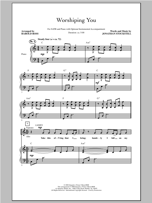 Harold Ross Worshiping You sheet music notes and chords. Download Printable PDF.