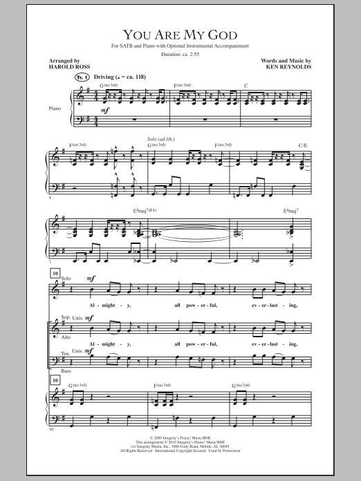 Learn to play Harold Ross You Are My God sheet music for SATB Choir in minutes. Price: 3.9900$ Harold Ross You Are My God sheet music notes and chords arranged for SATB Choir