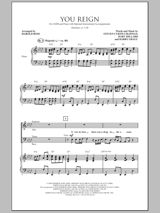 Harold Ross You Reign sheet music notes and chords. Download Printable PDF.