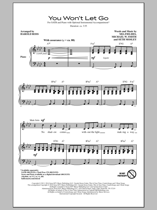 Learn to play Michael W. Smith You Won't Let Go (arr. Harold Ross) sheet music for SATB Choir in minutes. Price: 3.9900$ Michael W. Smith You Won't Let Go (arr. Harold Ross) sheet music notes and chords arranged for SATB Choir