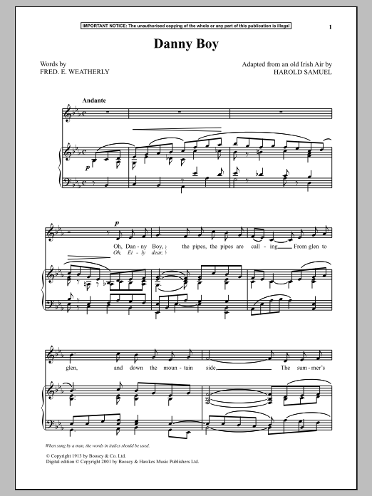 Harold Samuel Danny Boy sheet music notes and chords. Download Printable PDF.