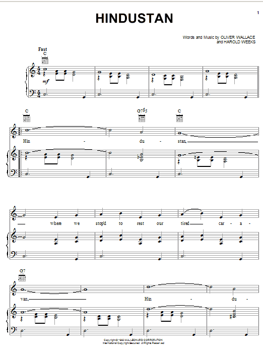 Harold Weeks Hindustan sheet music notes and chords. Download Printable PDF.