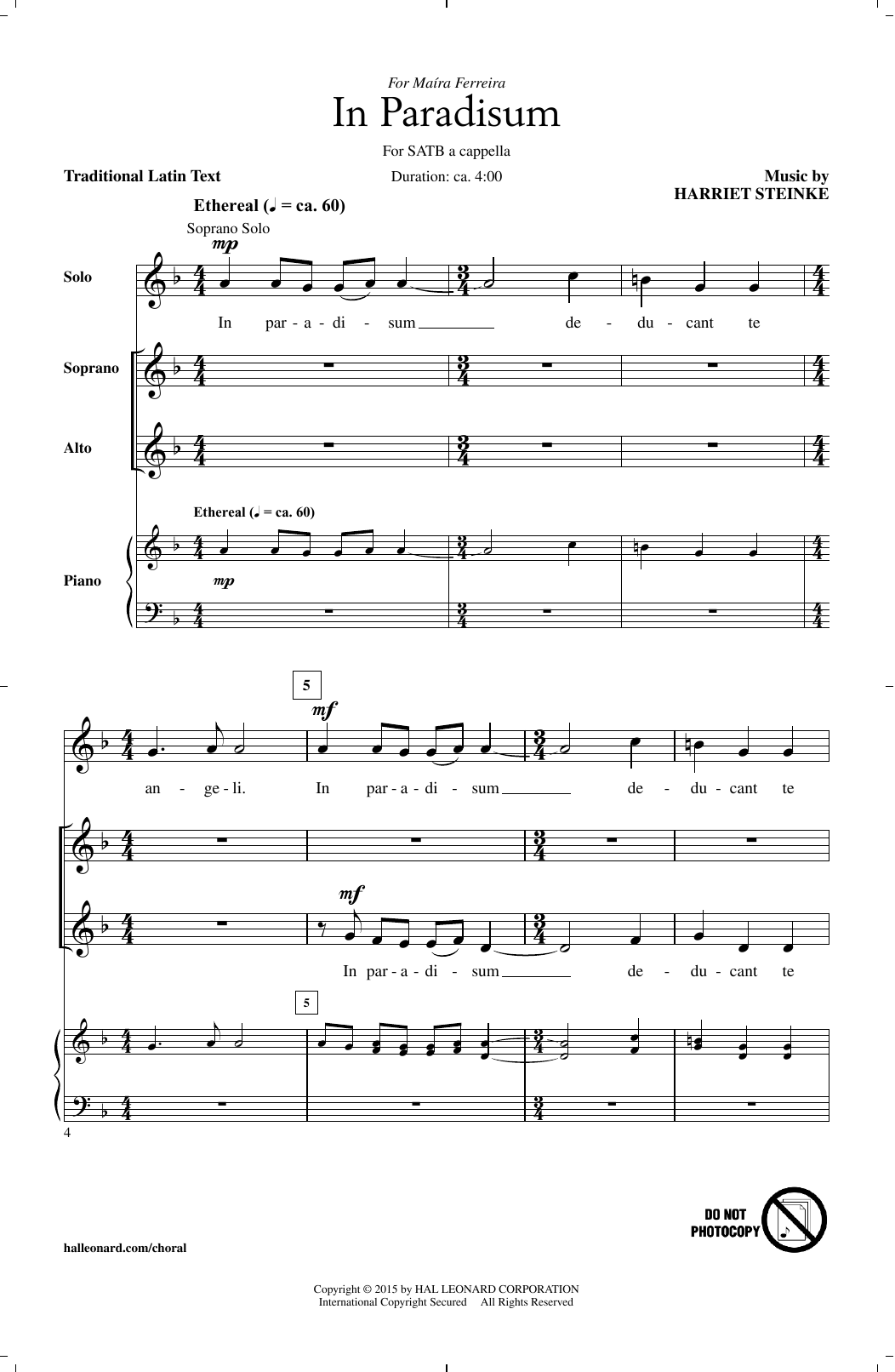 Learn to play Harriet Steinke In Paradisum sheet music for SATB Choir in minutes. Price: 3.9900$ Harriet Steinke In Paradisum sheet music notes and chords arranged for SATB Choir