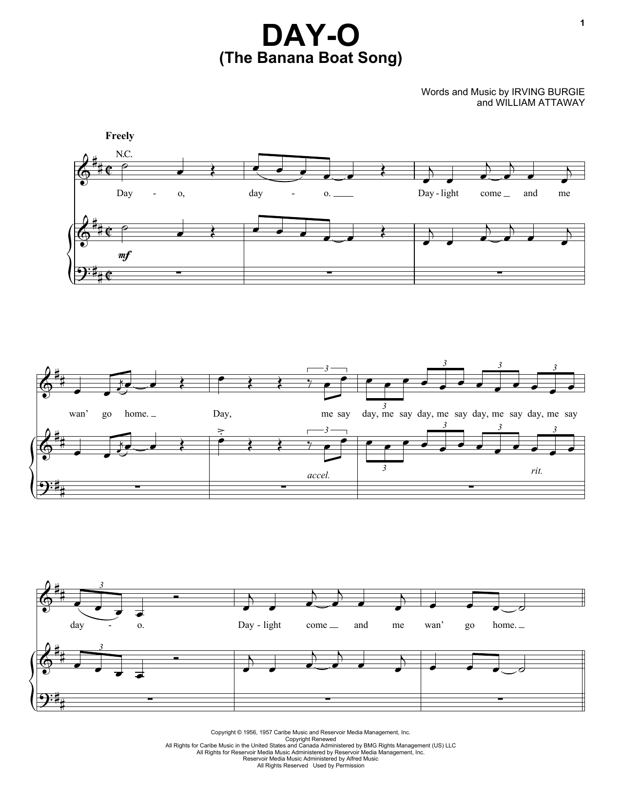 Harry Belafonte Day-O (The Banana Boat Song) sheet music notes and chords - Download Printable PDF and start playing in minutes.